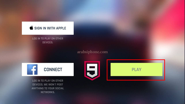 الضغط على خيار Play لمتابعة تسجيل الدخول الى لعبة اسفلت 9